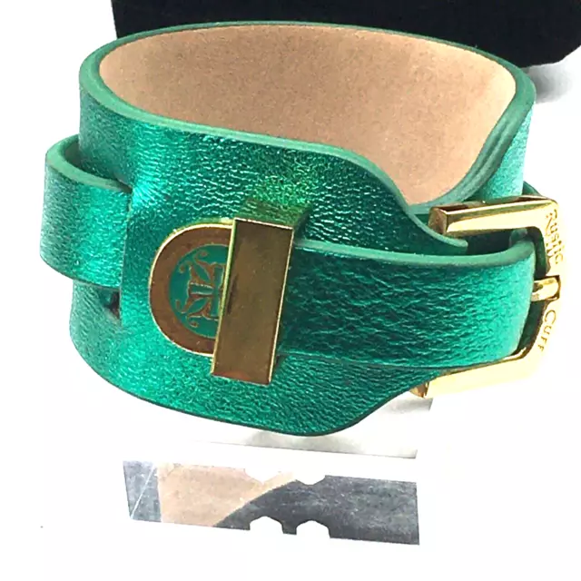 Rustic Cuff Giuliana Festive GT Green Metallic Leather Buckle Wrap Bracelet