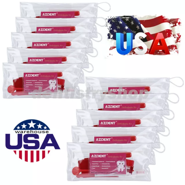 20X Dental Tooth Brush Set Interdental Brush Floss Mirror Travel Kits RED UPS