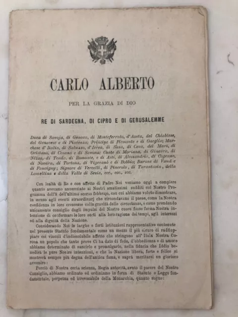 Very rare Albertine Statute Charter Constitution Kingdom of Italy March 4, 1848 Very rare Albertine Statute Charter Constitution Kingdom of Italy March 4, 1848