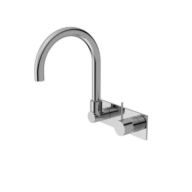 New Nero Tapware Mecca Wall Basin Mixer Swivel Spout Handle Up Chrome NR221909pC