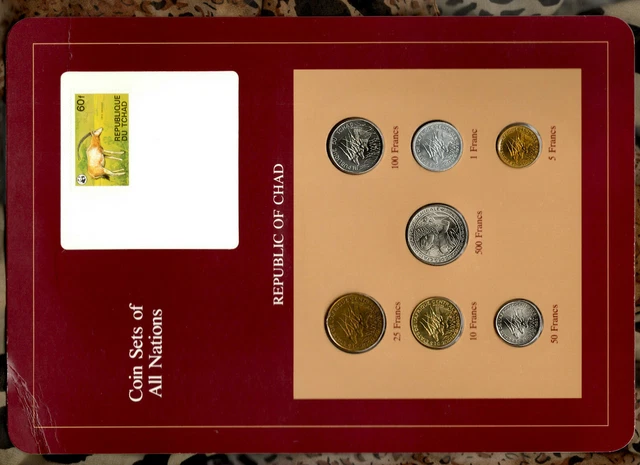 Coin sets of all Nations Chad 1976-1983 UNC 100 Francs 1982 500 Francs CAS 1976A