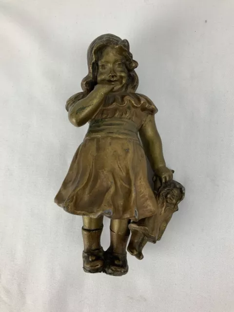 Fillette à la poupée de Géo Maxim ? en bronze 19ème ? XIX ?