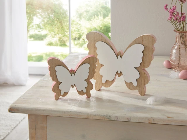 Salvare Set 2x Farfalla " Rosa ", 2er Decorazione IN Legno Natura Bianco,