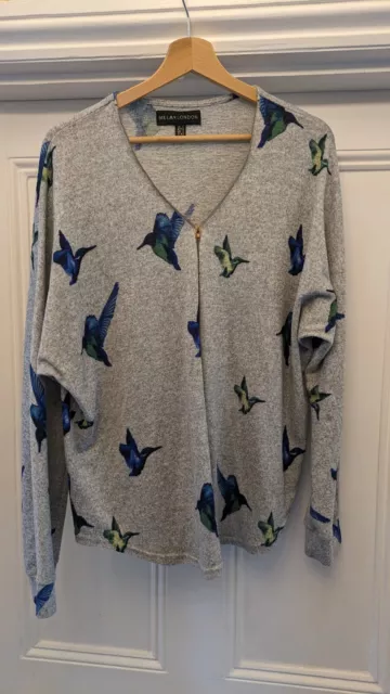 Mela London Grey Zipped Jumper With Blue Birds Size 16