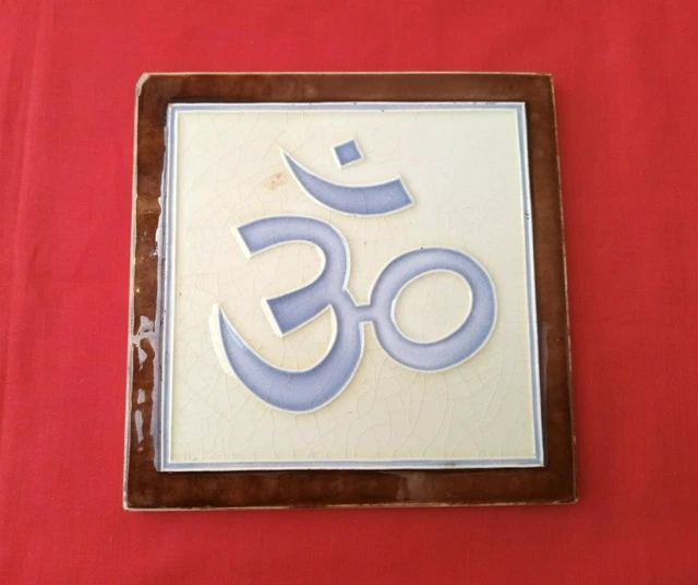 1 Piece Om Design Old Art Majolica Ceramic Tiles Japan 0064
