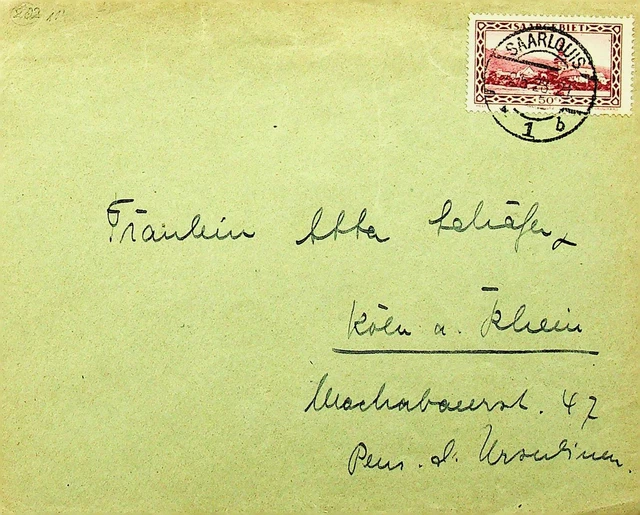 Deutschland Saargebiet 1928 50c Auf Abdeckung Sich Köln Rhein
