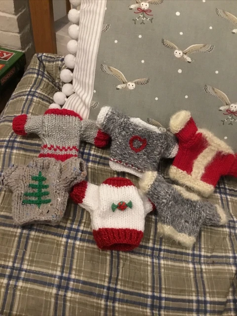 Hand Knitted Teddy Mini Jumpers, Christmas Decorations