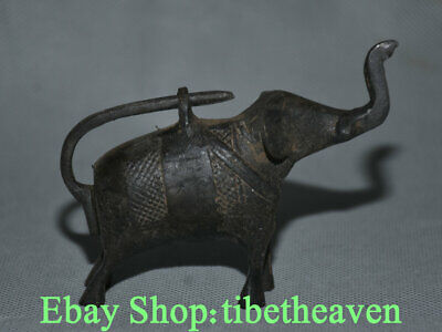 4" Rare Old Chinese Bronze Dynasty Palace Elephant Statue Animal Key Lock