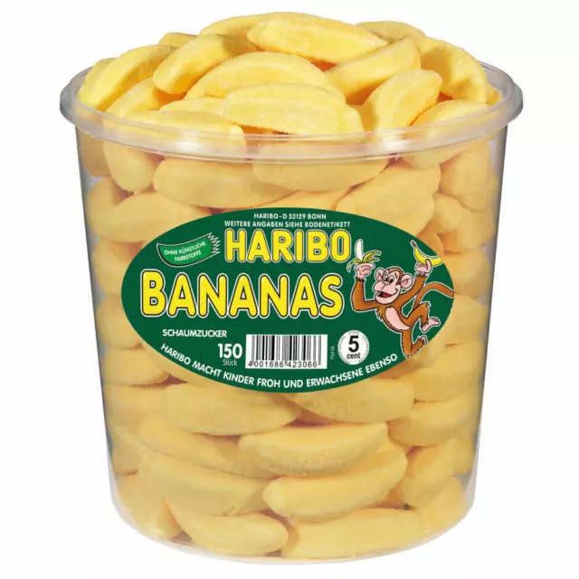 Haribo Bananas Gummibärchen Weingummi Fruchtgummi 150 Stück 1050g Dose
