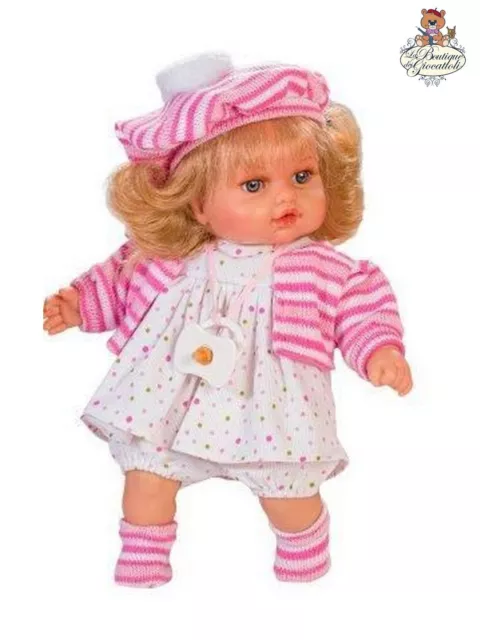 Rauber Doll - Bambola con bellissimo abitino e golfino e berretto a righe cm. 28