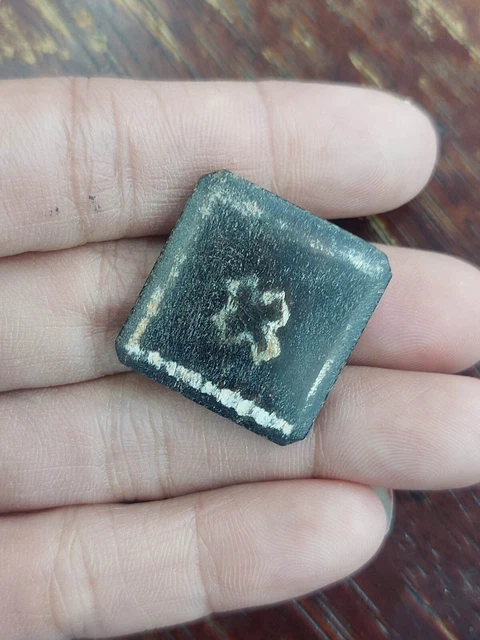 original old Ancient Etched Agate cross DZI Pumtek flat Burmese Bead Pendant