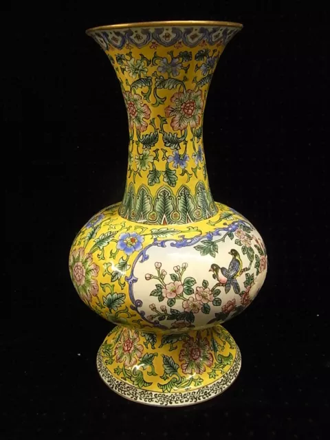 Ancien Grand Vase Asiatique Emaux Sur Cuivre Emaille Chine China