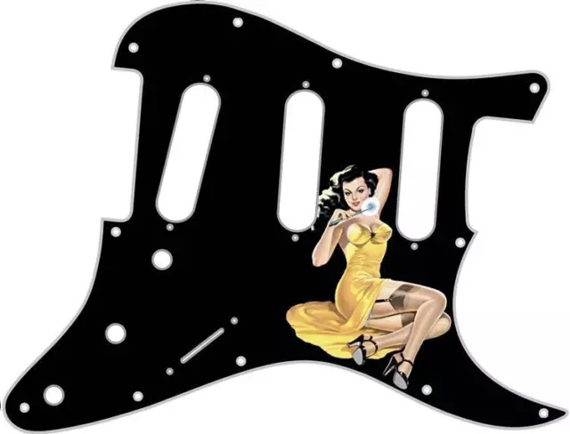 Stratocaster Strat Pickguard Custom Fender SSS 11 Hole Guitar Pin Up Girl 6 BK