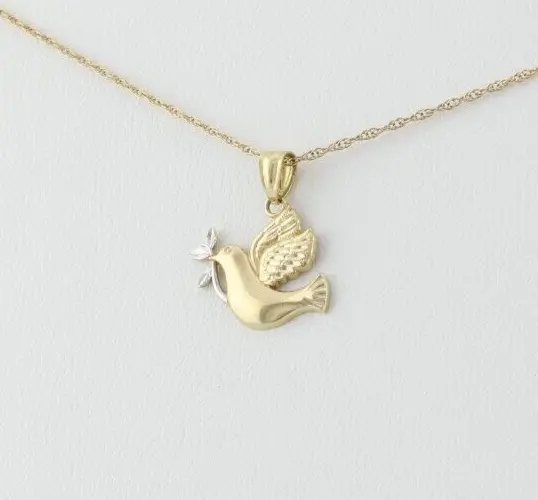 14k Yellow Gold Peace Dove Necklace 18" Chain