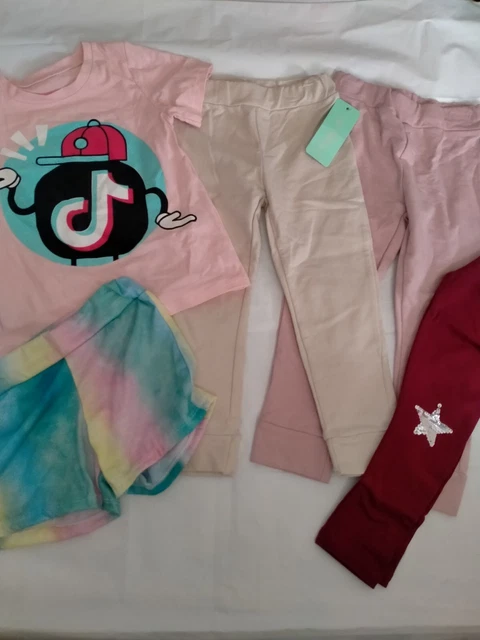 Girls Bundle Age 4 Years Leggings Shorts T-Shirt Summer Set Tie Dye Sequins