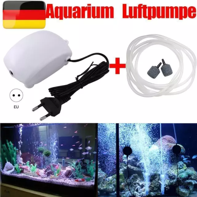 Aquarium Teich Sauerstoff Luftpumpe Fische Tank Wasser Durchlüfter + Blase  Stein