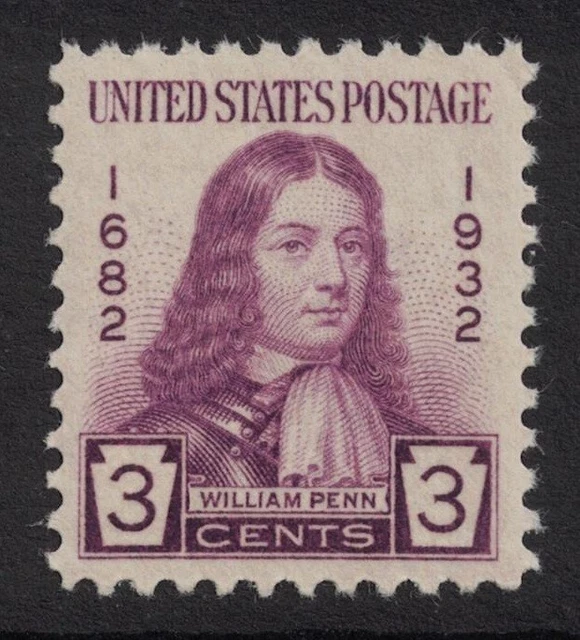 Scott 724- MNH- William Penn, Pennsylvania 250 Years- 3c 1932- unused mint stamp