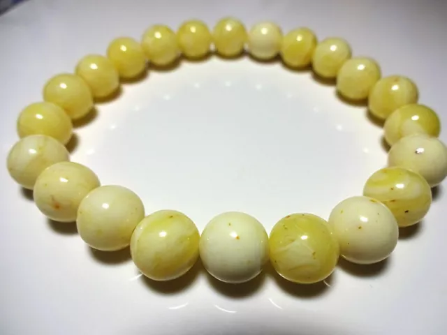 White Yellow Round Beads Baltic Amber Bracelet