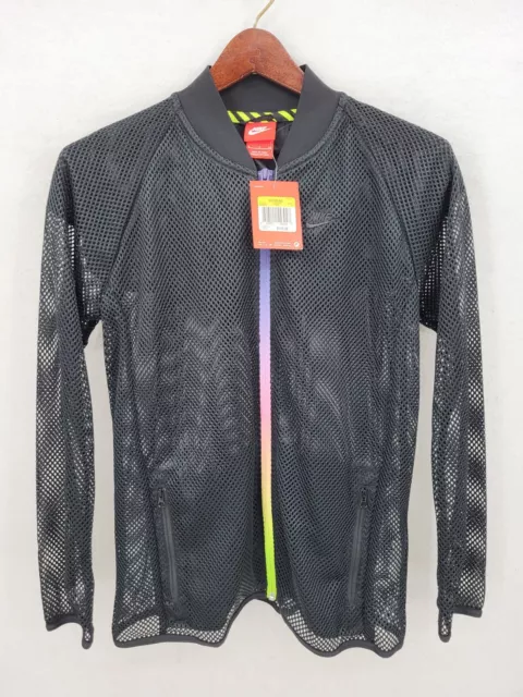 Nike Womens Black Mesh Long Sleeve Rainbow Zipper Athletic Jacket Size Small