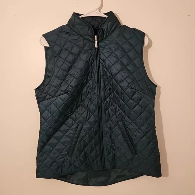 Karen Scott Sport Vest Womens Small Green Full Zip Polyester Quilted Pockets
