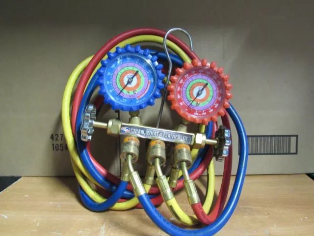 A/C MANIFOLD GAUGES UNIWELD BRASS BODY FOR R410A R22 R404A and 5' Hoses.