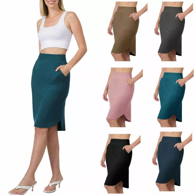 Womens High Waist Tulip Hem Knee Length Skirt