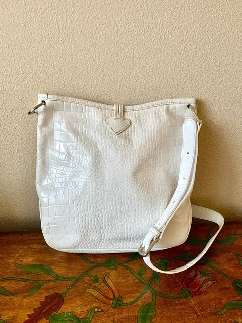 LONGCHAMP Adjustable ROSEAU CROC Embossed IVORY Patent Leather Cross Body Bag 3