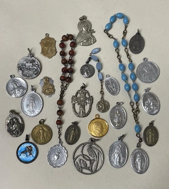 Collection of 23 Antique Vintage Religious Medals/Medallions, Prayer Beads
