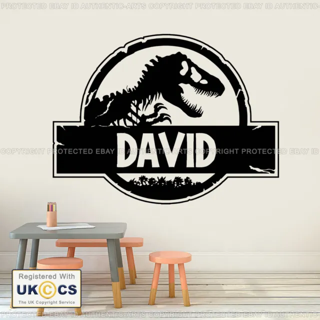 Dinosaur Wall Sticker Jurassic Park Personalised Name Decals Vinyl Art Removable
