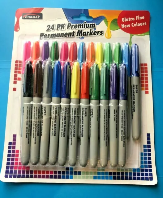 48 Pack Premium  Coloured Permanent Markers 24 Colors | Hyt