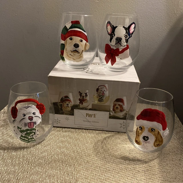 4-PACK PIER 1 Imports Hand-Painted Christmas Holiday Dogs Stemless Wine  Glasses $33.77 - PicClick
