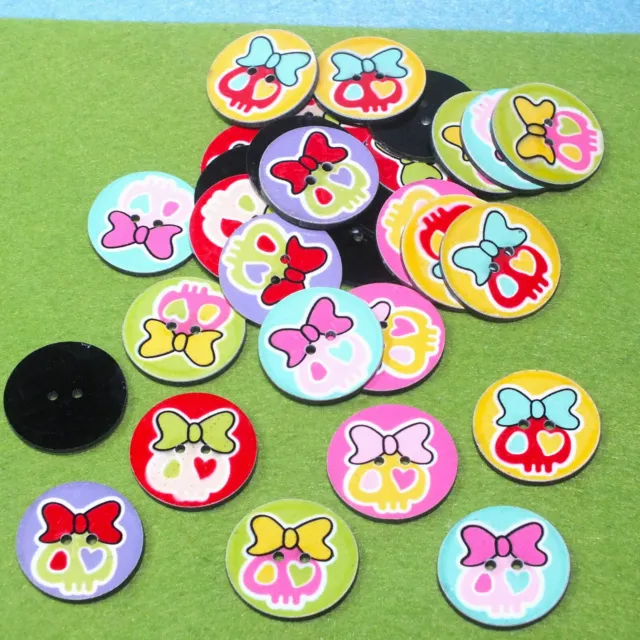 30pcs large 25mm acrylic skull & bow halloween buttons, flatback sewing crafts