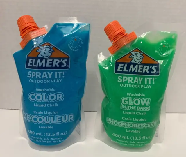 Elmer's Spray It! Outdoor Play Washable Color Liquid Chalk Blue and Green