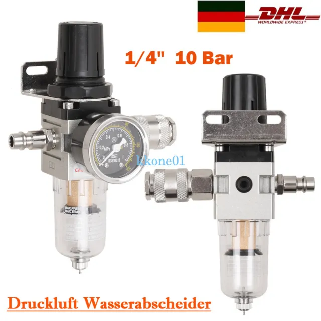 Wasserabscheider 10 bar Druckluft Wartungseinheit 1/4" Schnellkupplung Manometer