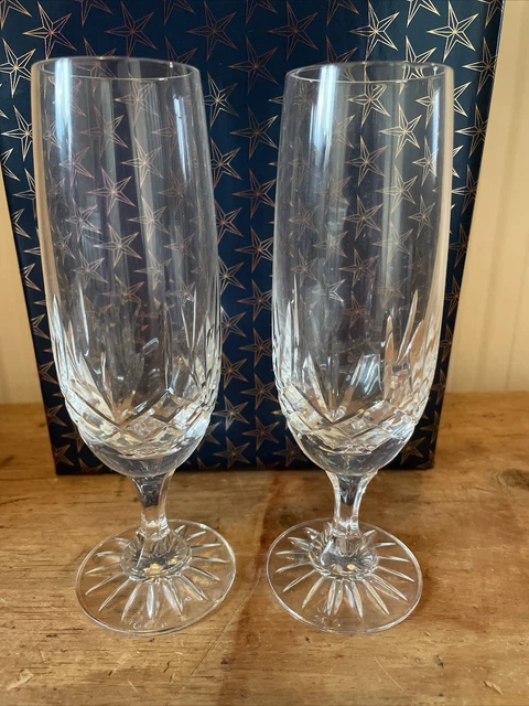 Vintage Pair Of Crystal Glass Champagne Flutes Georgian Style