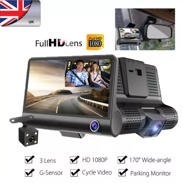 1080P 4" Dual Lens HD Car DVR Rearview Video Dash Cam Recorder Camera G-Sensor