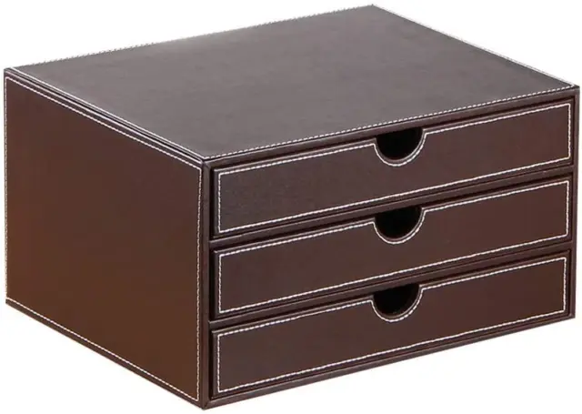 Leather Desk Organizer with 3 Drawers, Executive Office Supplies Desktop Filing