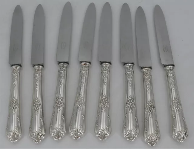 Boulenger Louis XV Floral, 8 couteaux à entremets/dessert/fromage, métal argenté