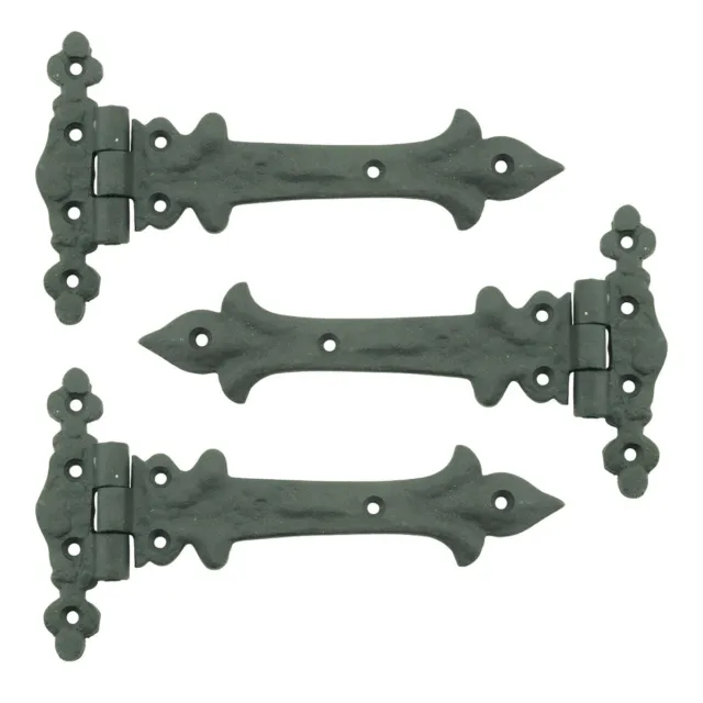 Black Wrought Iron Door Strap Hinge 7" L Spear Tip Rust Resistant Pack of 3