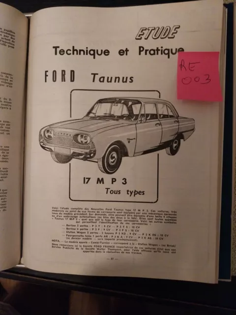 Revue technique FORD TAUNUS 17 MP 3 RTA Evol RENAULT DAUPHINE GORDINI ONDINE