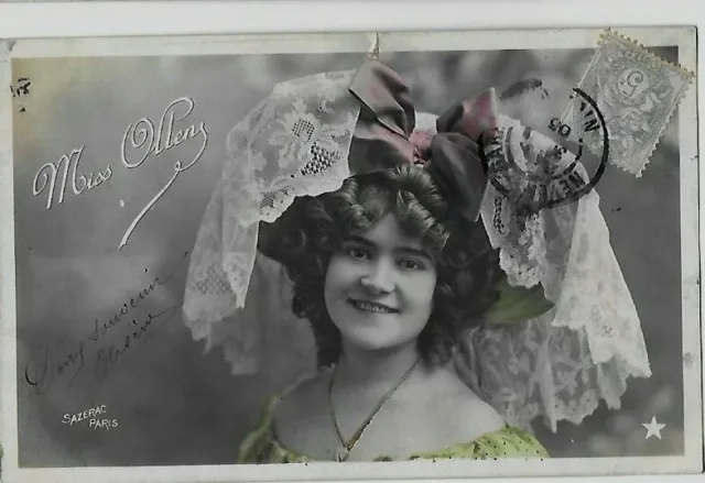 CPA cartes postales anciennes portrait d'une belle femme au chapeau de dentelles