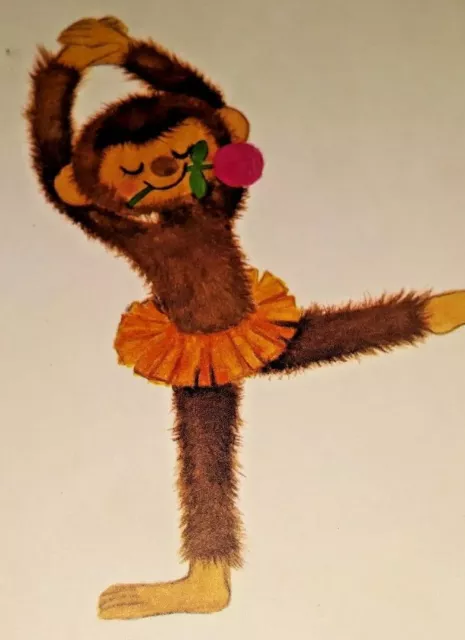 Anthropomorphic Monkey Liz Paludan Ballerina Birthday Card Crochet Ballet BY