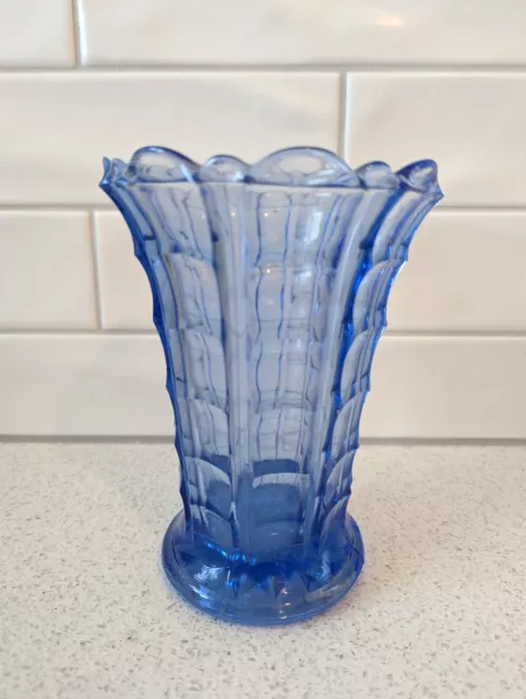 Art Deco Blue Depression Glass Vase