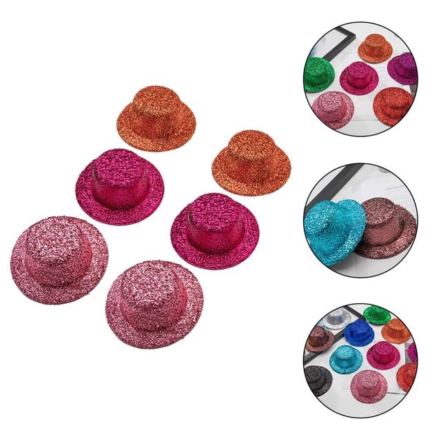 6 PCS HANDCRAFT Top Hat Tiny Hats Mini Party Colorful Glitter £8.69
