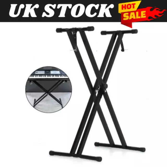 Double Braced Keyboard Stand Adjustable Height Music Piano X Frame Stand Black