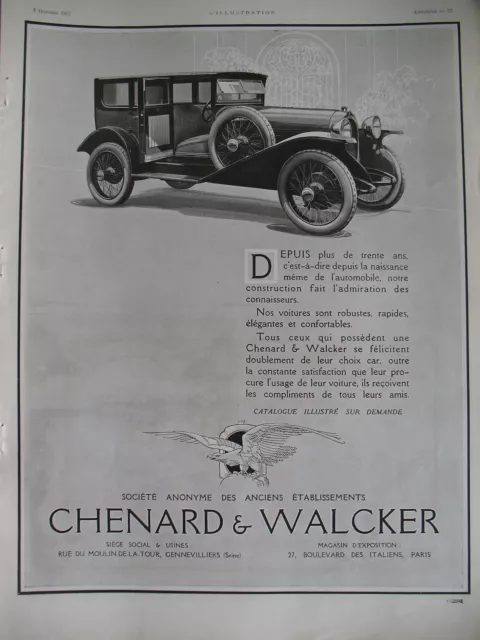 Publicite De Presse Chenard & Walcker Depuis Plus De Trente Ans French Ad 1922