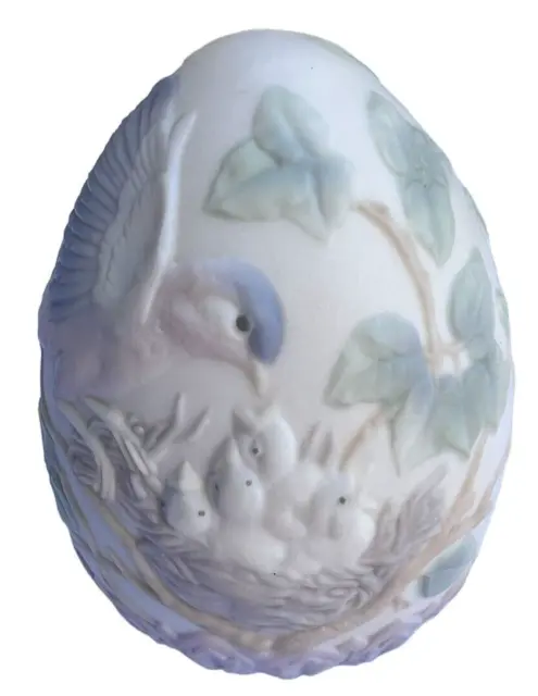 Lladro Limited Edition Egg Embossed Blue Bird & Chicks Handmade 1993 Spain