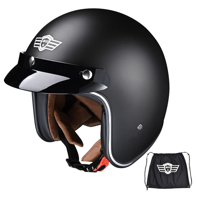 AHR RUN-O5 Retro 3/4 Open Face Motorcycle Helmet DOT Visor Scooter Cruiser L
