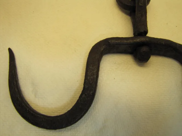 Antique Wrought Iron Double Hook Center Pivot Hanger Blacksmith Fireplace Tool 3