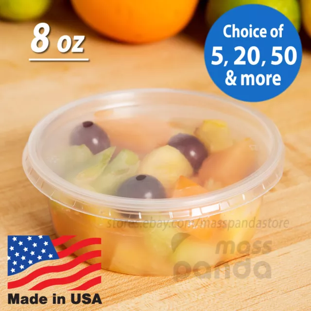 8 oz Round Deli Food/Soup Storage Containers w/ Lids Microwavable Clear Plastic